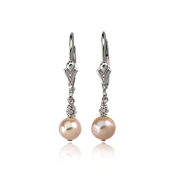 Sterling Silver & Pink Freshwater Cultured Pearl Lever Back Earrings