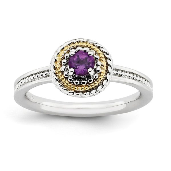 Sterling Silver and 14k Gold Plated Stackable Amethyst Ring, Size 5