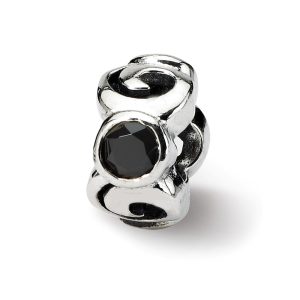 Sterling Silver and Black CZ, Three-Stone Swirl Bead Charm