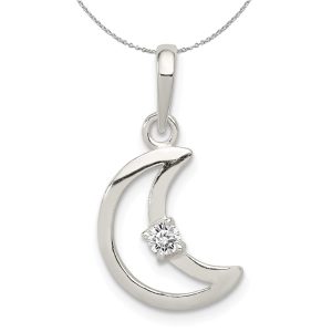 Sterling Silver and CZ Accent Open Crescent Moon Necklace