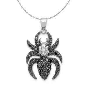 Sterling Silver and CZ Large Black and White Spider Necklace