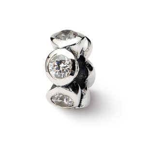 Sterling Silver and Clear CZ, Six-Stone Bead Charm