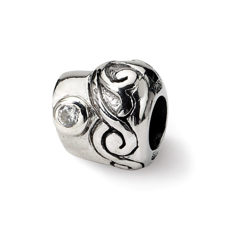 Sterling Silver and Clear CZ, Swirl Bead Charm