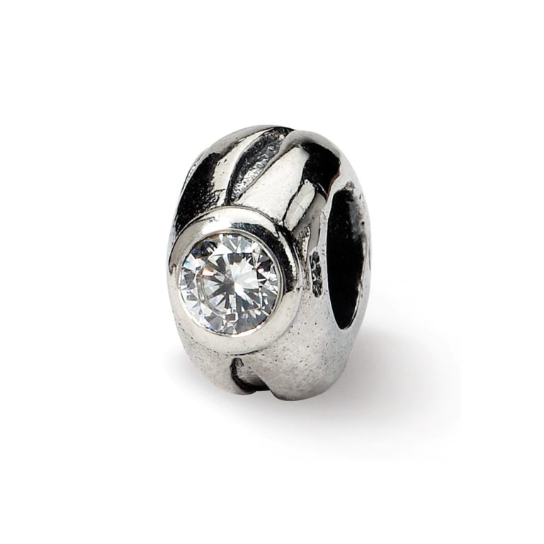 Sterling Silver and Clear CZ, Two-Stone Bead Charm