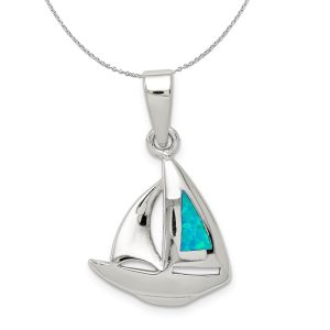 Sterling Silver and Created Opal Sailboat Necklace