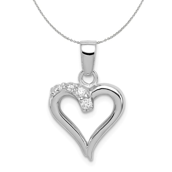 Sterling Silver and Cubic Zirconia 15mm Open Heart Necklace