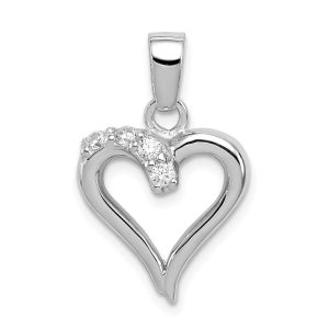 Sterling Silver and Cubic Zirconia 15mm Open Heart Pendant