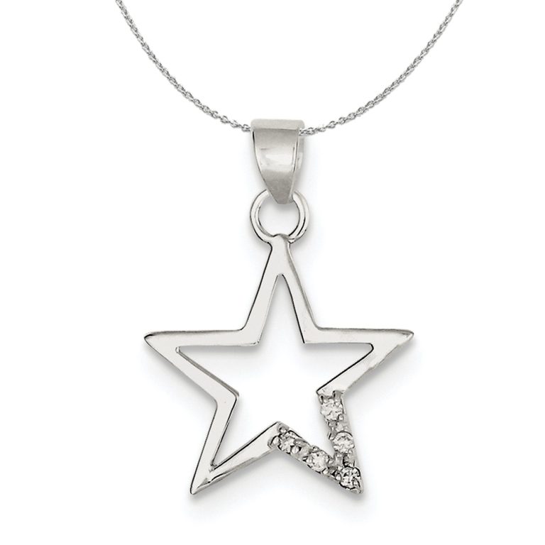 Sterling Silver and Cubic Zirconia Accent Star 19mm Necklace