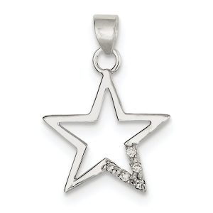 Sterling Silver and Cubic Zirconia Accent Star Pendant, 19mm