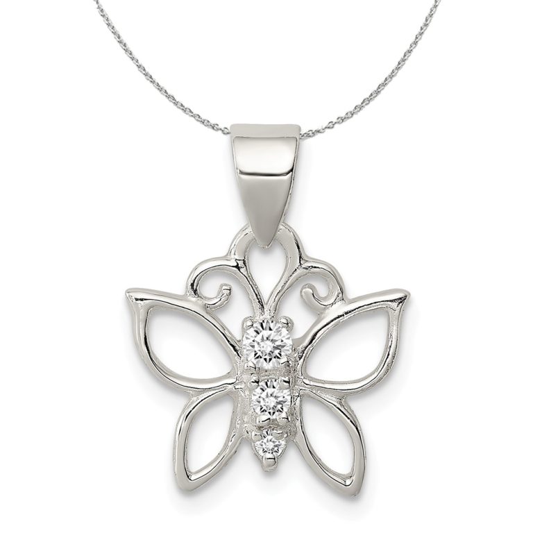 Sterling Silver and Cubic Zirconia Butterfly 13mm Necklace