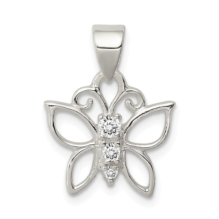 Sterling Silver and Cubic Zirconia Butterfly Pendant, 13mm