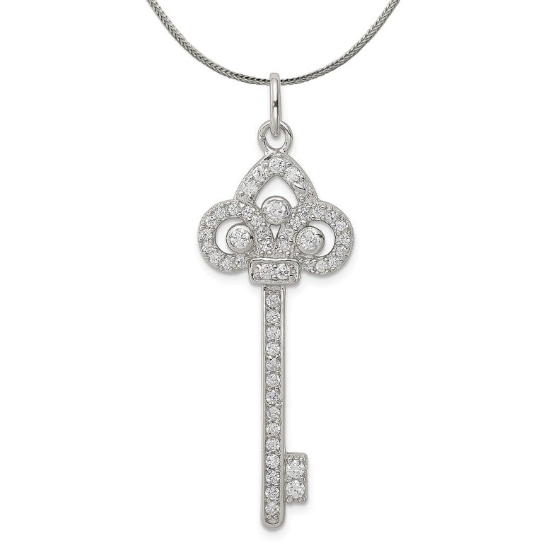 Sterling Silver and Cubic Zirconia Dazzling Key Pendant Necklace