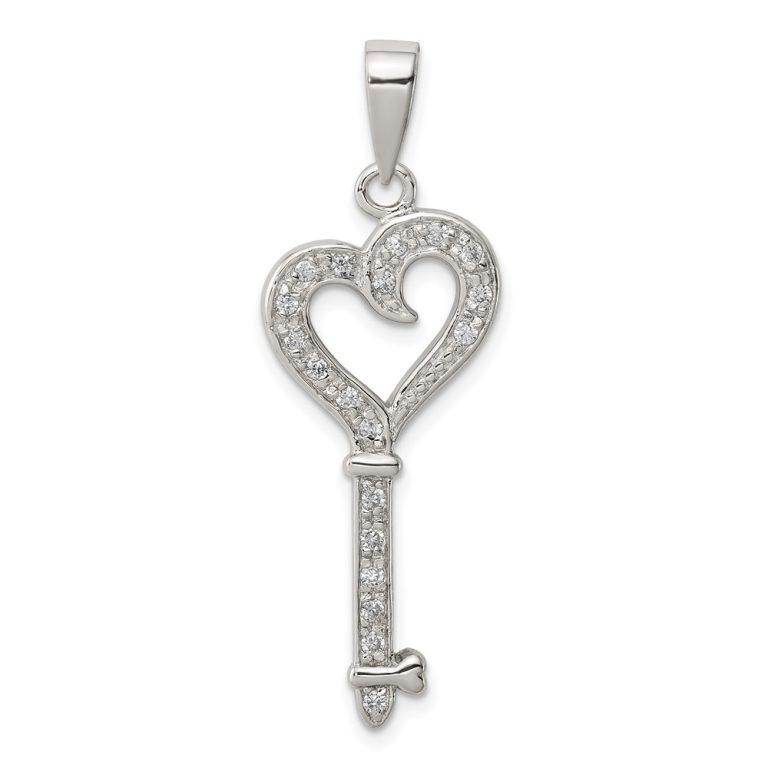 Sterling Silver and Cubic Zirconia Fancy Heart Key Pendant