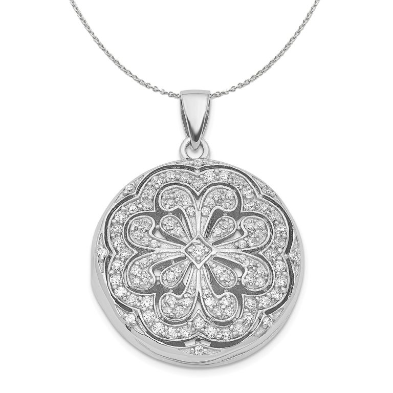 Sterling Silver and Cubic Zirconia Flower Design Locket, 22mm Necklace