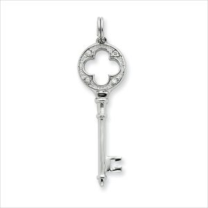 Sterling Silver and Cubic Zirconia Four Leaf Clover Key Pendant