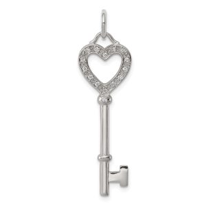 Sterling Silver and Cubic Zirconia Heart Key Pendant