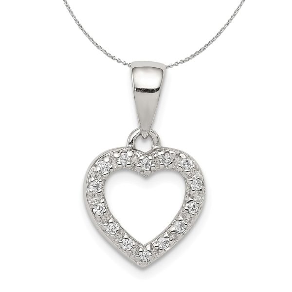 Sterling Silver and Cubic Zirconia Heart Shaped 11mm Necklace