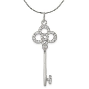 Sterling Silver and Cubic Zirconia Key Pendant Necklace