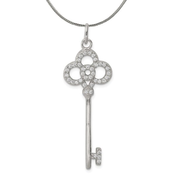 Sterling Silver and Cubic Zirconia Key Pendant Necklace