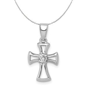 Sterling Silver and Cubic Zirconia Maltese Cross Pendent Necklace