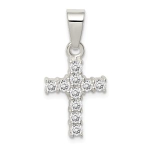 Sterling Silver and Cubic Zirconia Medium Cross Pendant