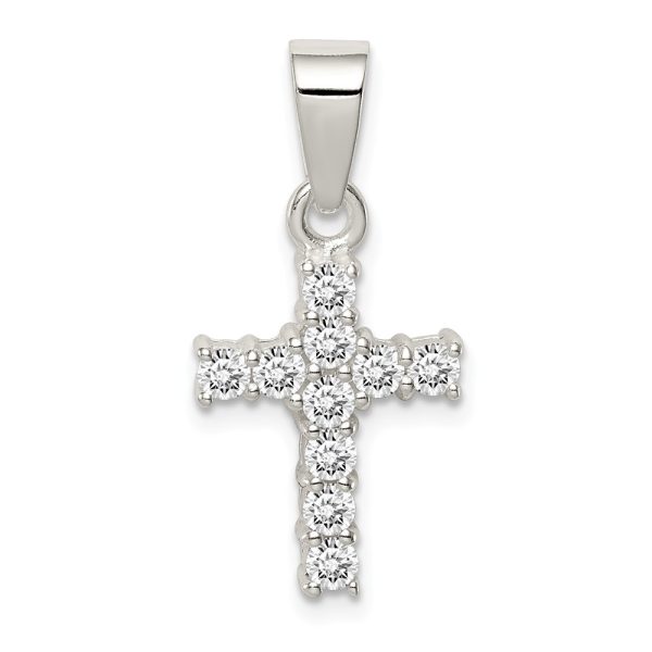 Sterling Silver and Cubic Zirconia Medium Cross Pendant