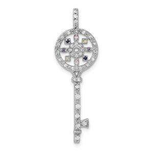 Sterling Silver and Cubic Zirconia Multicolor Key Pendant