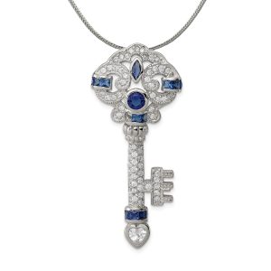 Sterling Silver and Cubic Zirconia Ornamental Key Slide Necklace