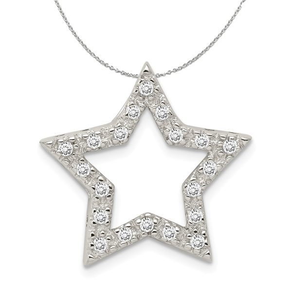 Sterling Silver and Cubic Zirconia Outlined Star Slide 22mm Necklace