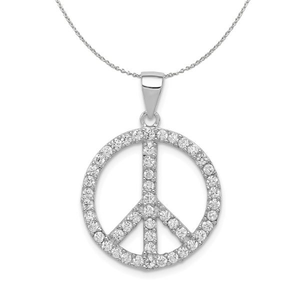 Sterling Silver and Cubic Zirconia Peace Sign 19mm Necklace