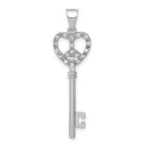 Sterling Silver and Cubic Zirconia Peace Sign Heart Key Pendant