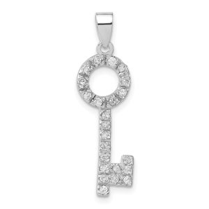 Sterling Silver and Cubic Zirconia Sparkling Key Pendant