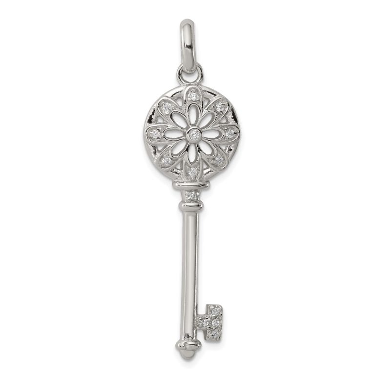 Sterling Silver and Cubic Zirconia Vintage Floret Key Pendant