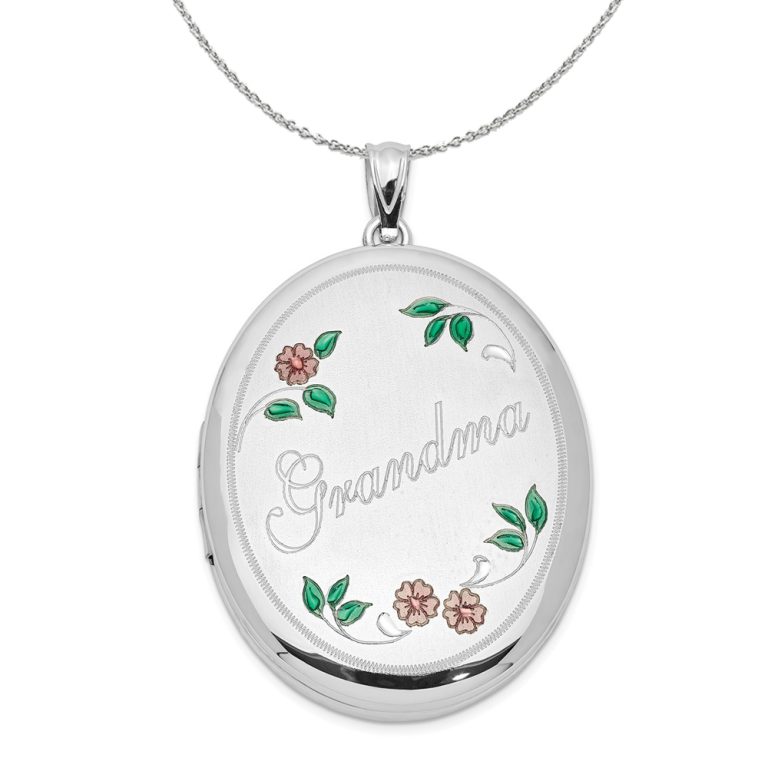 Sterling Silver and Enamel 34mm Grandma Oval Locket Necklace