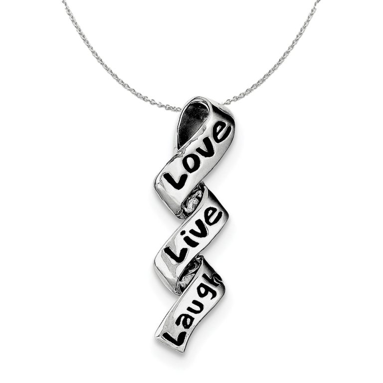 Sterling Silver and Enamel Love, Live, Laugh Ribbon Style Necklace