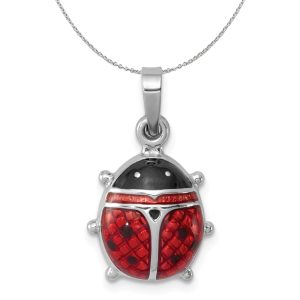 Sterling Silver and Enameled 3D Red Ladybug 15mm (9/16 inch) Necklace