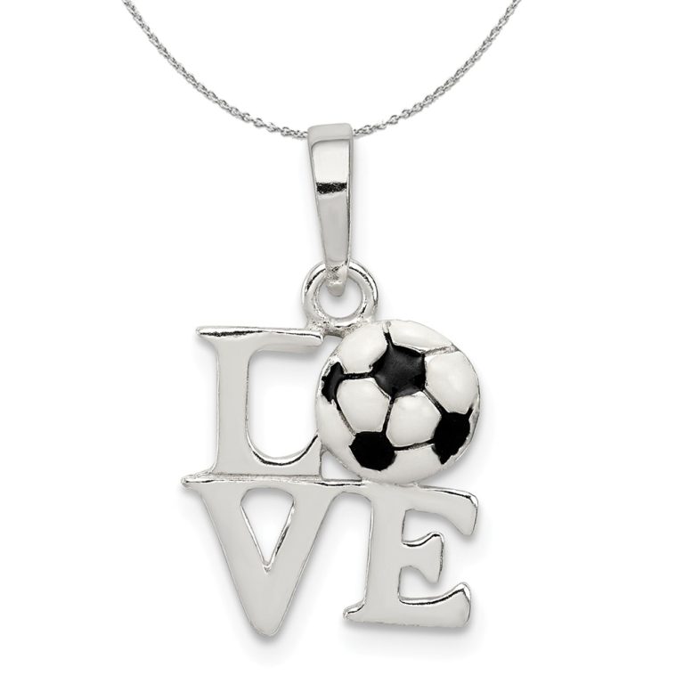 Sterling Silver and Enameled Love Script Soccer Ball Necklace