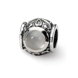 Sterling Silver and Iridescent CZ, Barrel Bead Charm