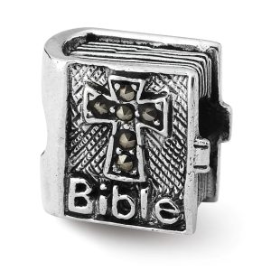 Sterling Silver and Marcasite Cross Bible Bead Charm