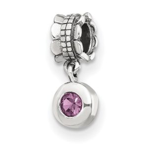 Sterling Silver and Pink CZ Round Dangle Bead Charm