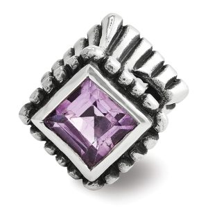 Sterling Silver and Princess Amethyst Fluted Bead Charm