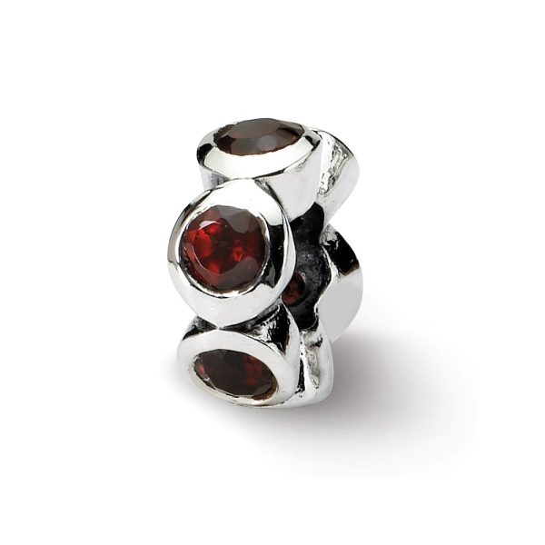 Sterling Silver and Red CZ, Six-Stone Bead Charm