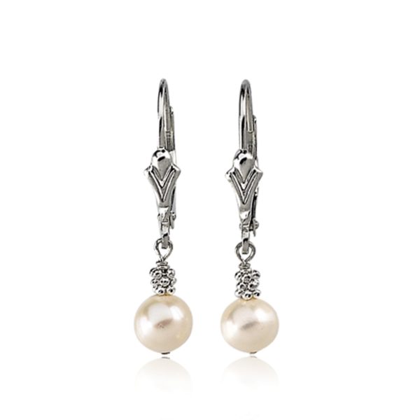 Sterling Silver and White Freshwater Cultured Pearl Leverback Earrings