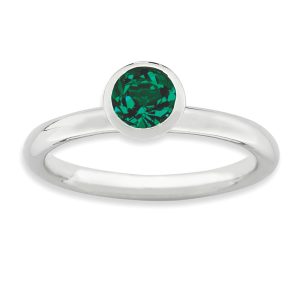 Sterling Silver with 5mm Round Green Crystals Ring, Size 9