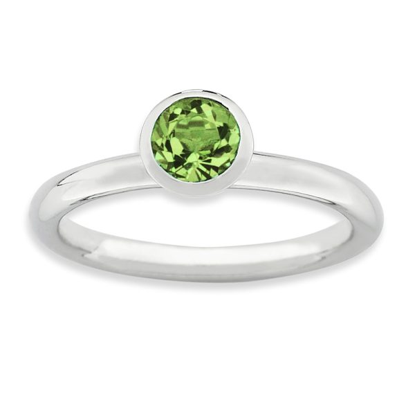 Sterling Silver with 5mm Round Lt Green Crystals Ring Size 5