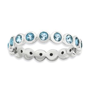 Sterling Silver with Light Blue Crystals 3.5mm Band, Size 8