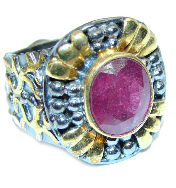 Stunning Beauty 8.5 carat authentic Ruby 18K Gold over .925 Sterling Silver Ring size 7 1/4