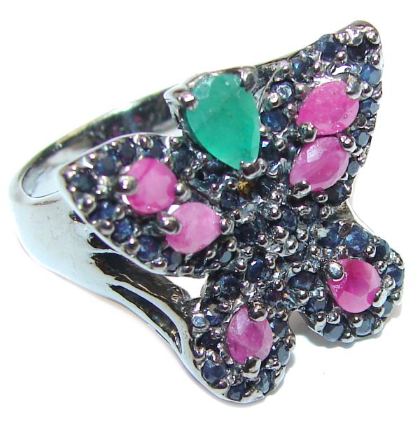 Sublime Butterfly Multigem .925 Sterling Silver handmade Ring s. 7 1/4