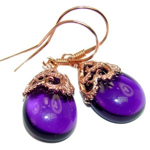 Sublime pear shape Amethyst 14K Gold over .925 Sterling Silver handmade earrings