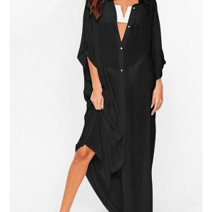 Summer Sheer Maxi Shirt Dress Beach Cover Up